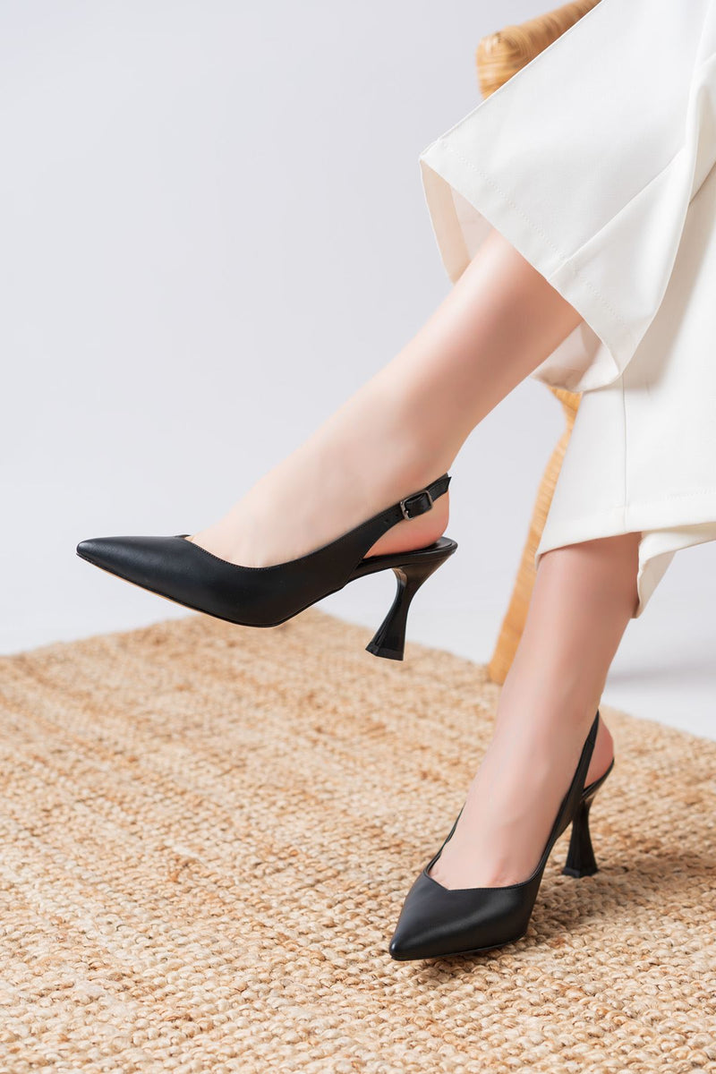 Maika Black Skin Thin Heeled Women's Shoes - STREETMODE™