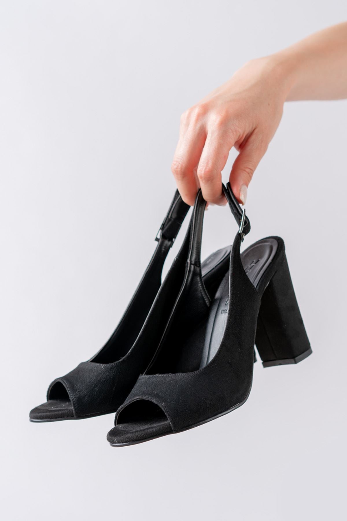 Meira Black Suede Detailed Low Heel Women's Shoes - STREETMODE™