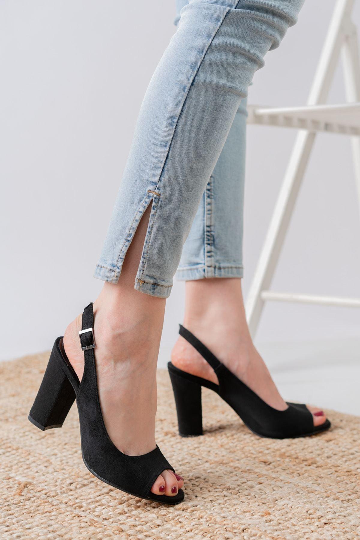 Meira Black Suede Detailed Low Heel Women's Shoes - STREETMODE™