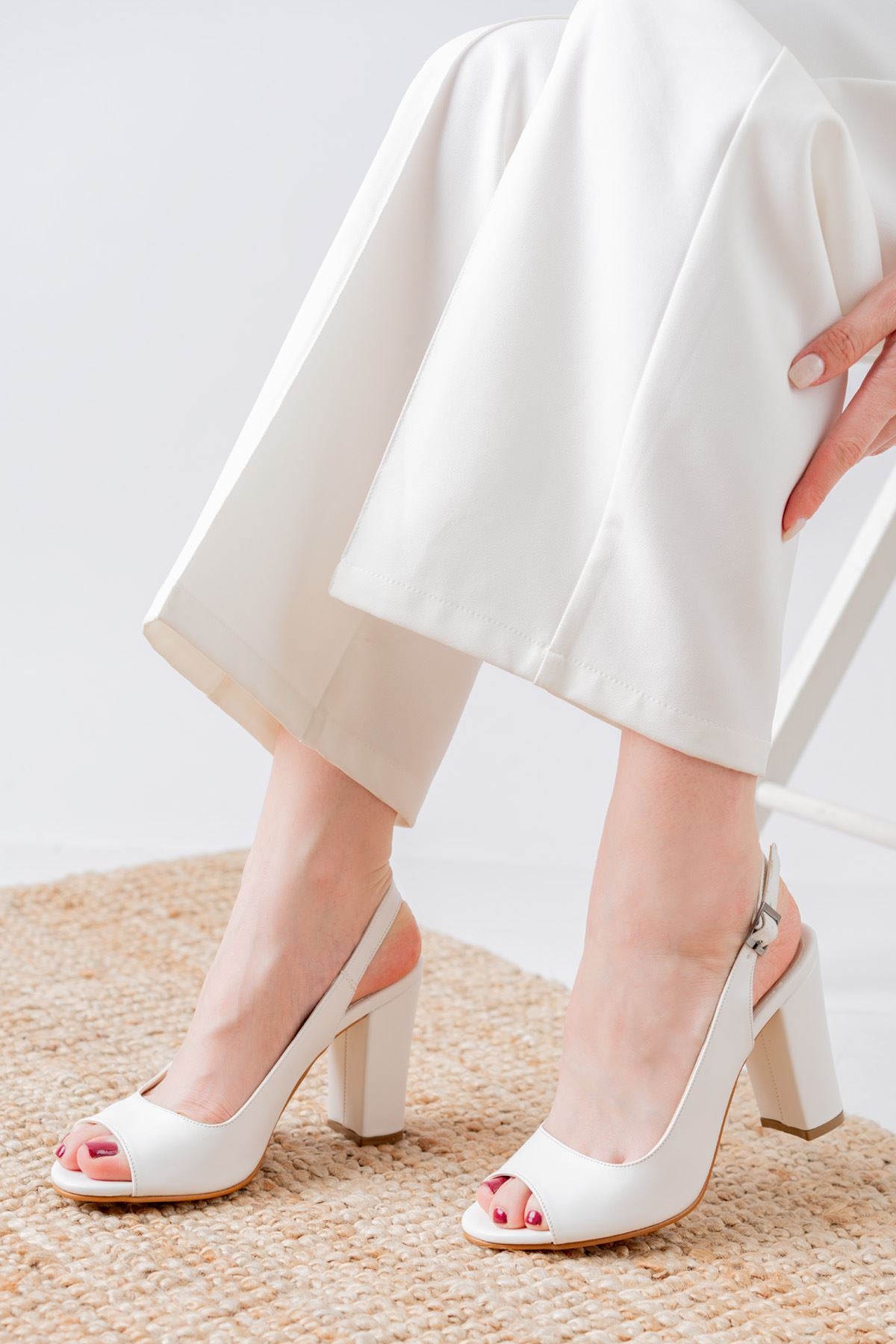 Meira White Skin Detail Low Heel Women's Shoes - STREETMODE™