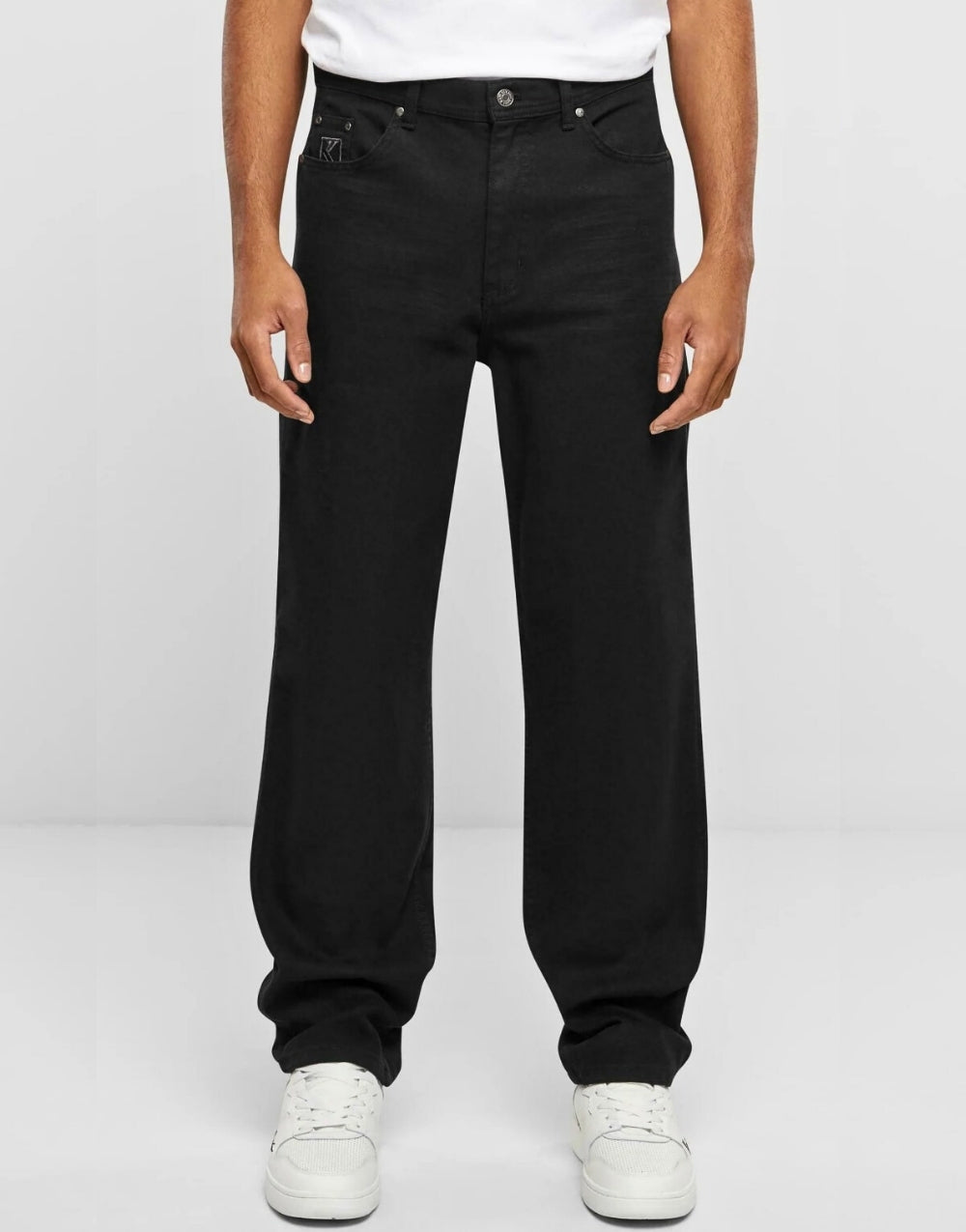 Men's Acid Wash Baggy Jeans Black Trousers - STREETMODE™