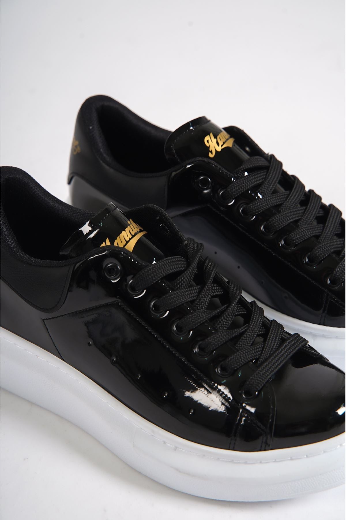 Men's Castor Black Patent Leather Sneaker Shoes - STREETMODE™