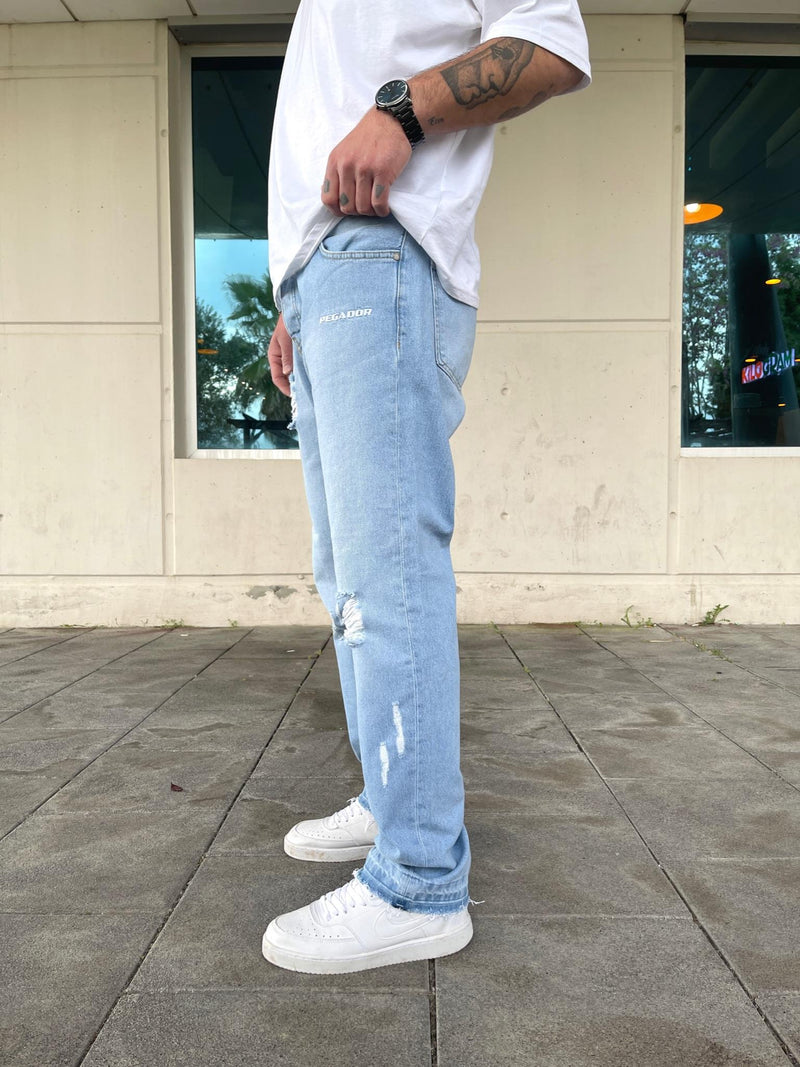 Men's Distressed Baggy Light Blue Jeans - STREETMODE™