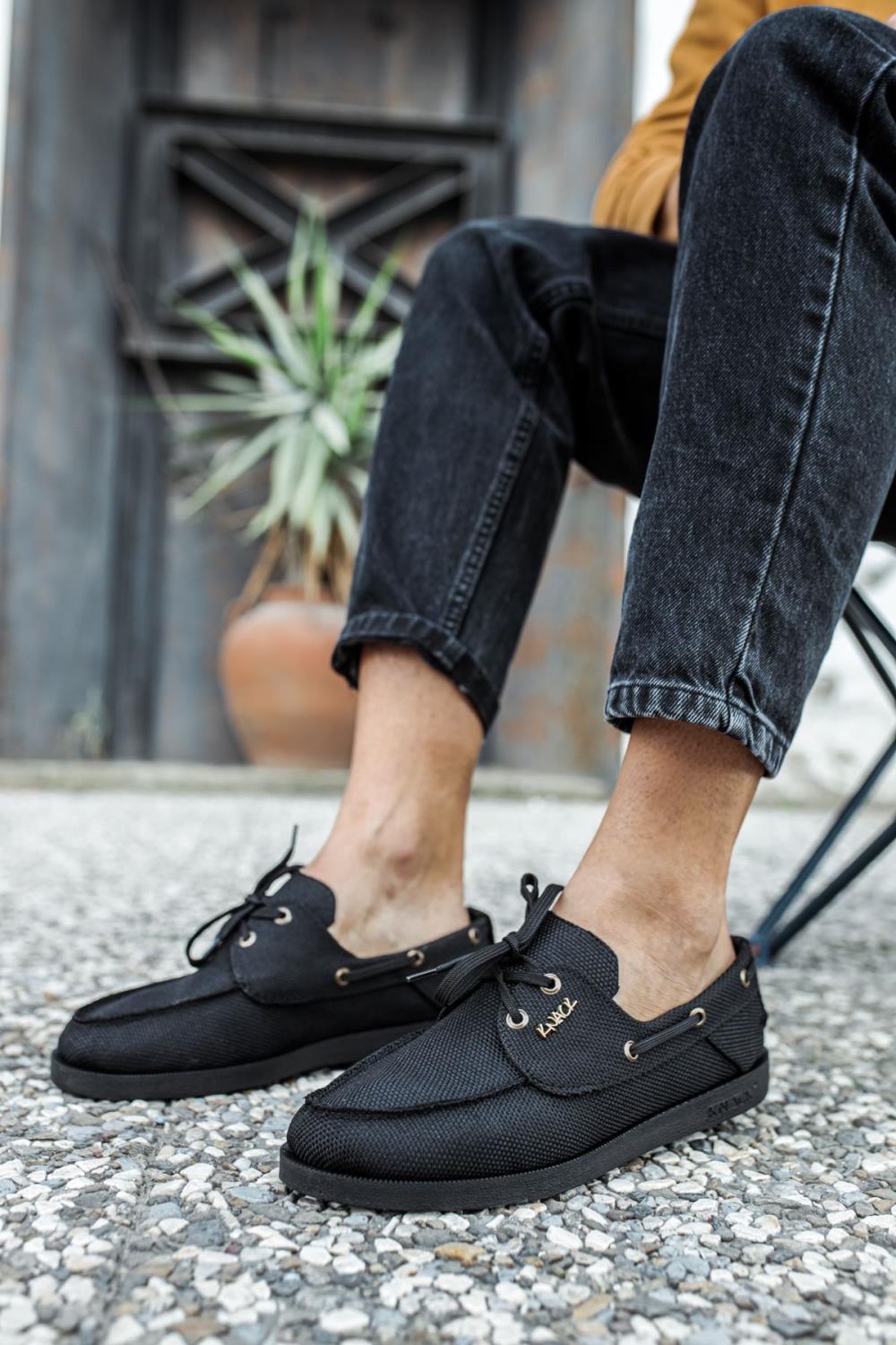 Men's Full Black Seasonal Linen Shoes - STREETMODE™
