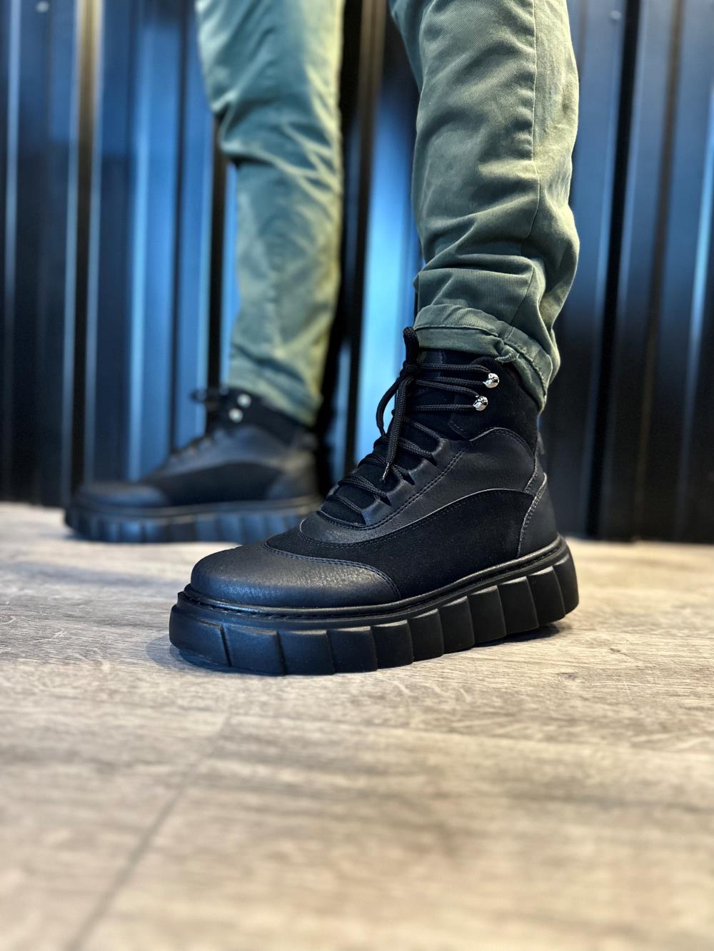 Men's High Heel Boots 104 Black (Black Sole) - STREETMODE™