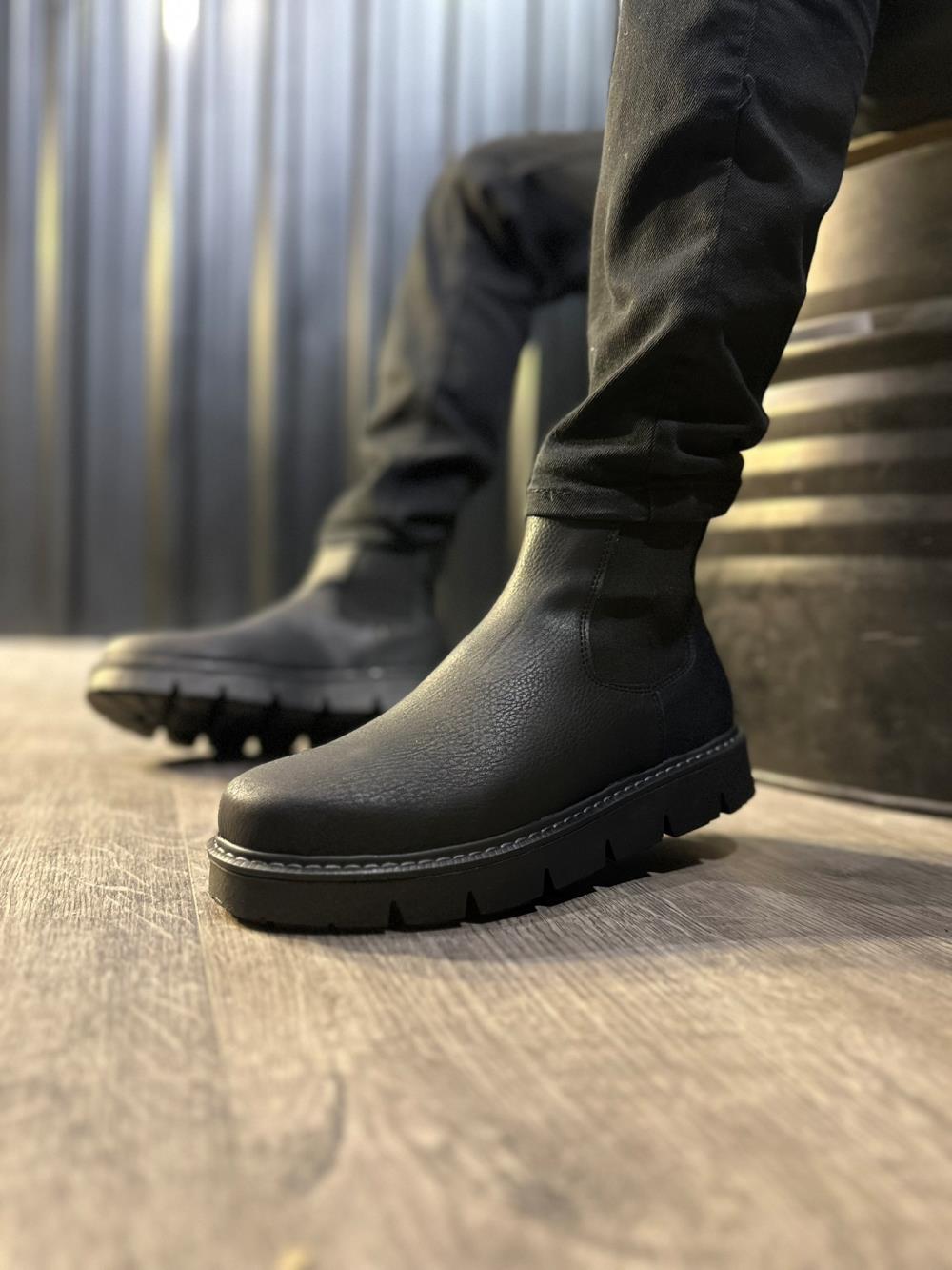Men's High Heel Chelsea Boots 112 Black (Black Sole) - STREETMODE™