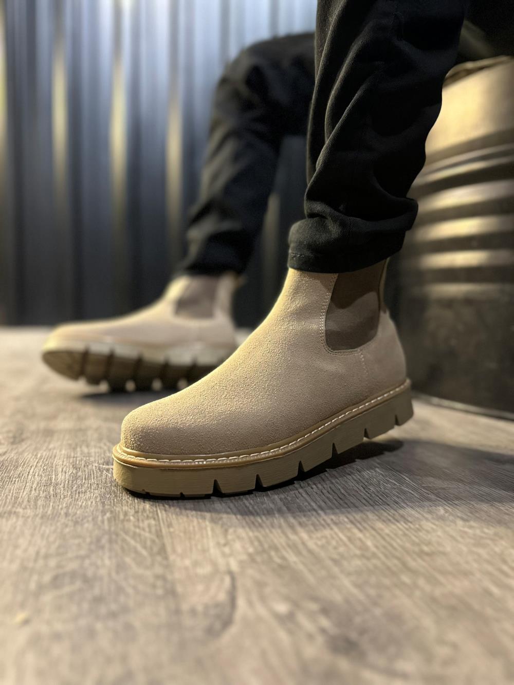 Men's High Heel Chelsea Boots 112 Mink Suede - STREETMODE™