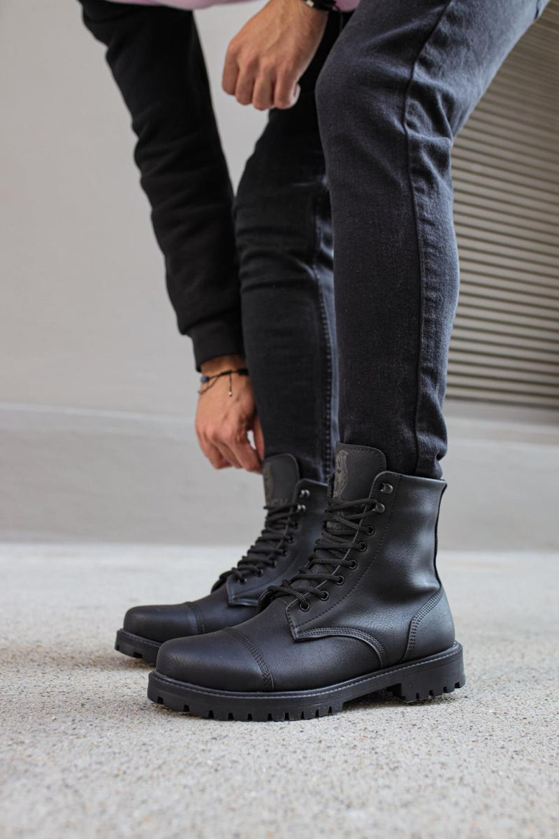 Men's High-Sole Boots B-022 Black (Black Sole) - STREETMODE™