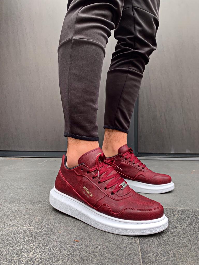 Men's High Sole Casual Shoes 040 Burgundy - STREETMODE™