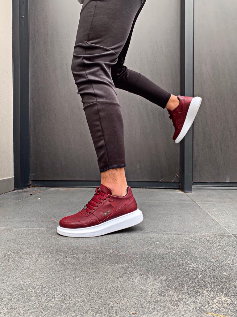 Men's High Sole Casual Shoes 040 Burgundy - STREETMODE™