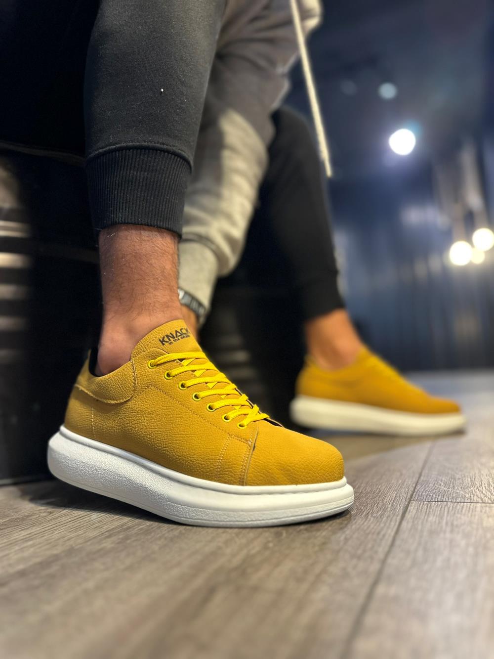 Men's High Sole Casual Shoes 045 Yellow (White Sole) - STREETMODE™