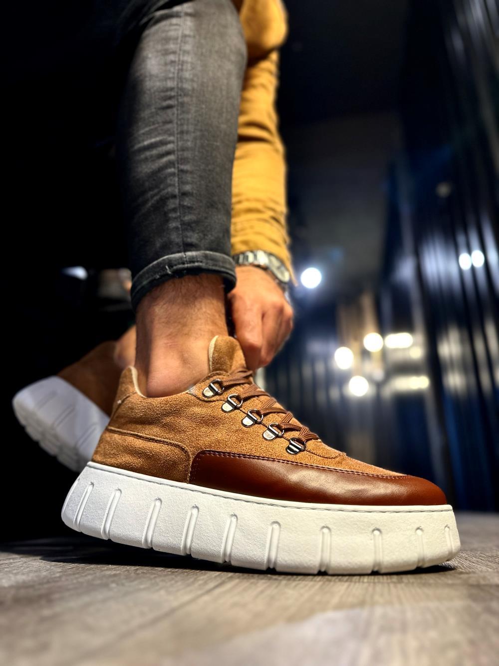 Men's High Sole Casual Shoes 600 Brown - STREETMODE™