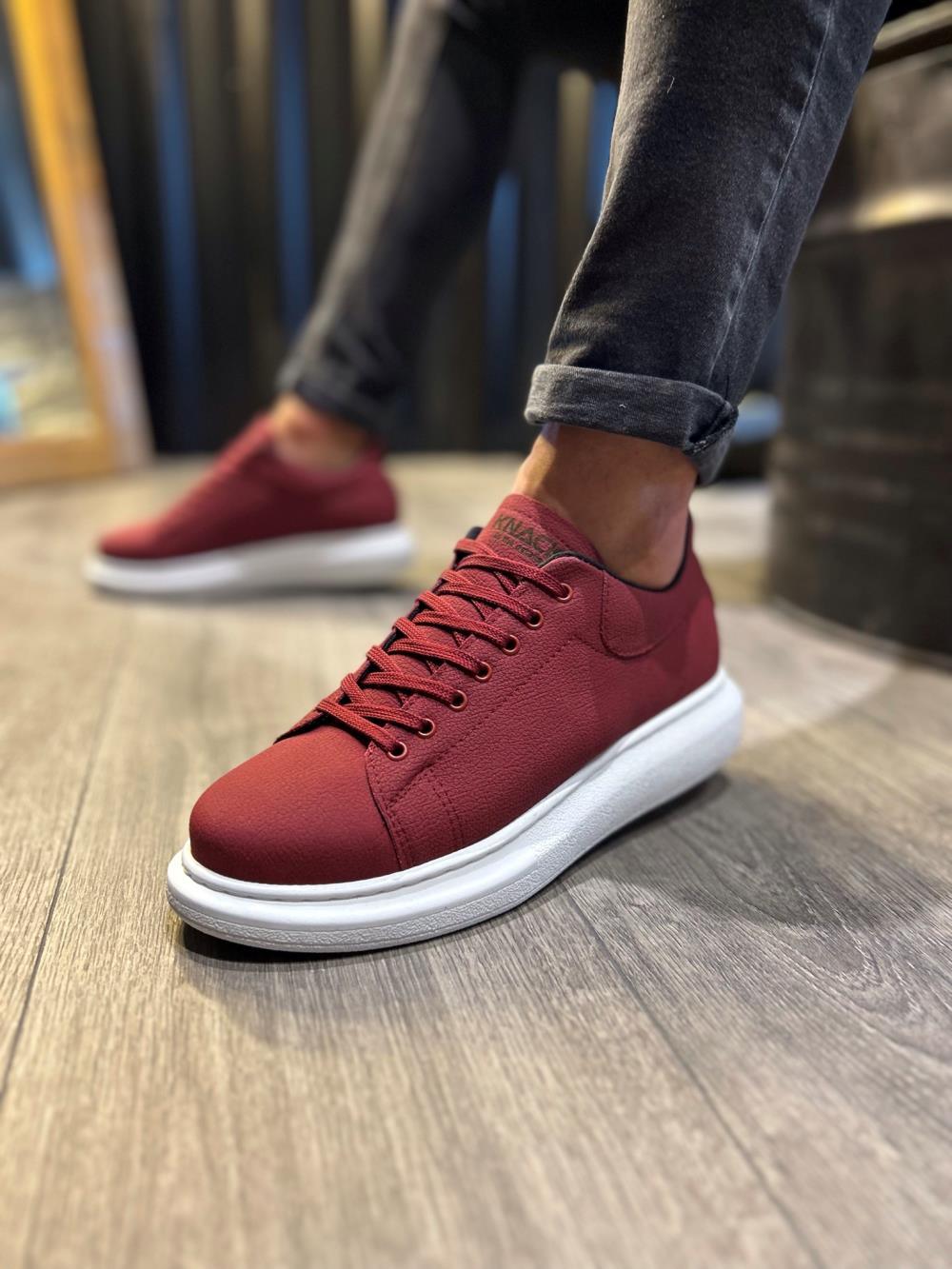 Men's High Sole Casual Sneakers Shoes 045 red (White Sole) - STREETMODE™