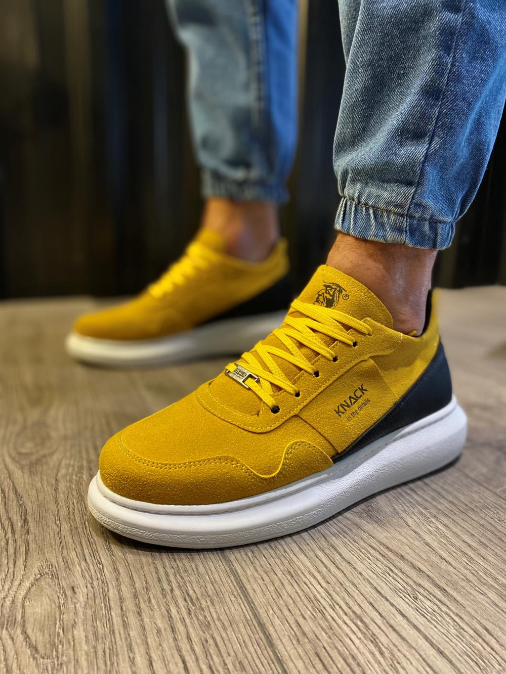 Men's High Sole Casual Suede Shoes 040 Yellow - STREETMODE™