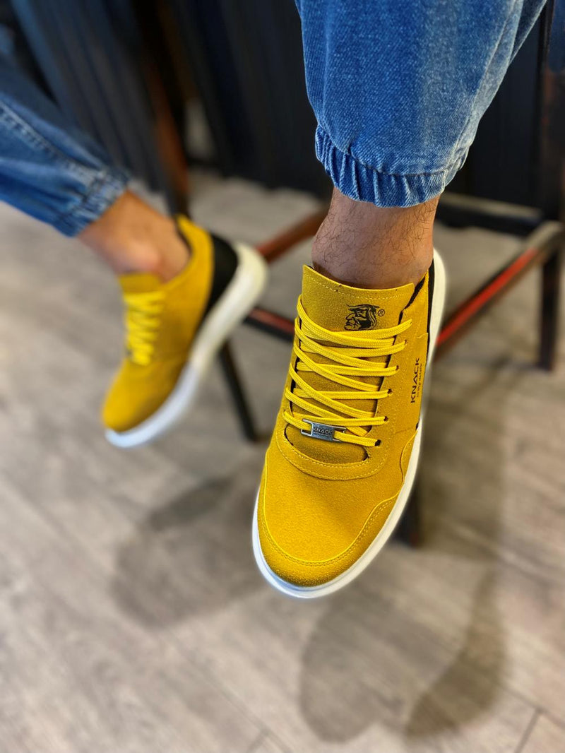 Men's High Sole Casual Suede Shoes 040 Yellow - STREETMODE™