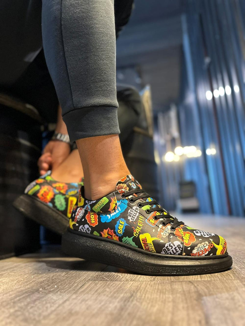 Men's High Sole Colorful Printed Casual Shoes 046 Hot - STREETMODE™