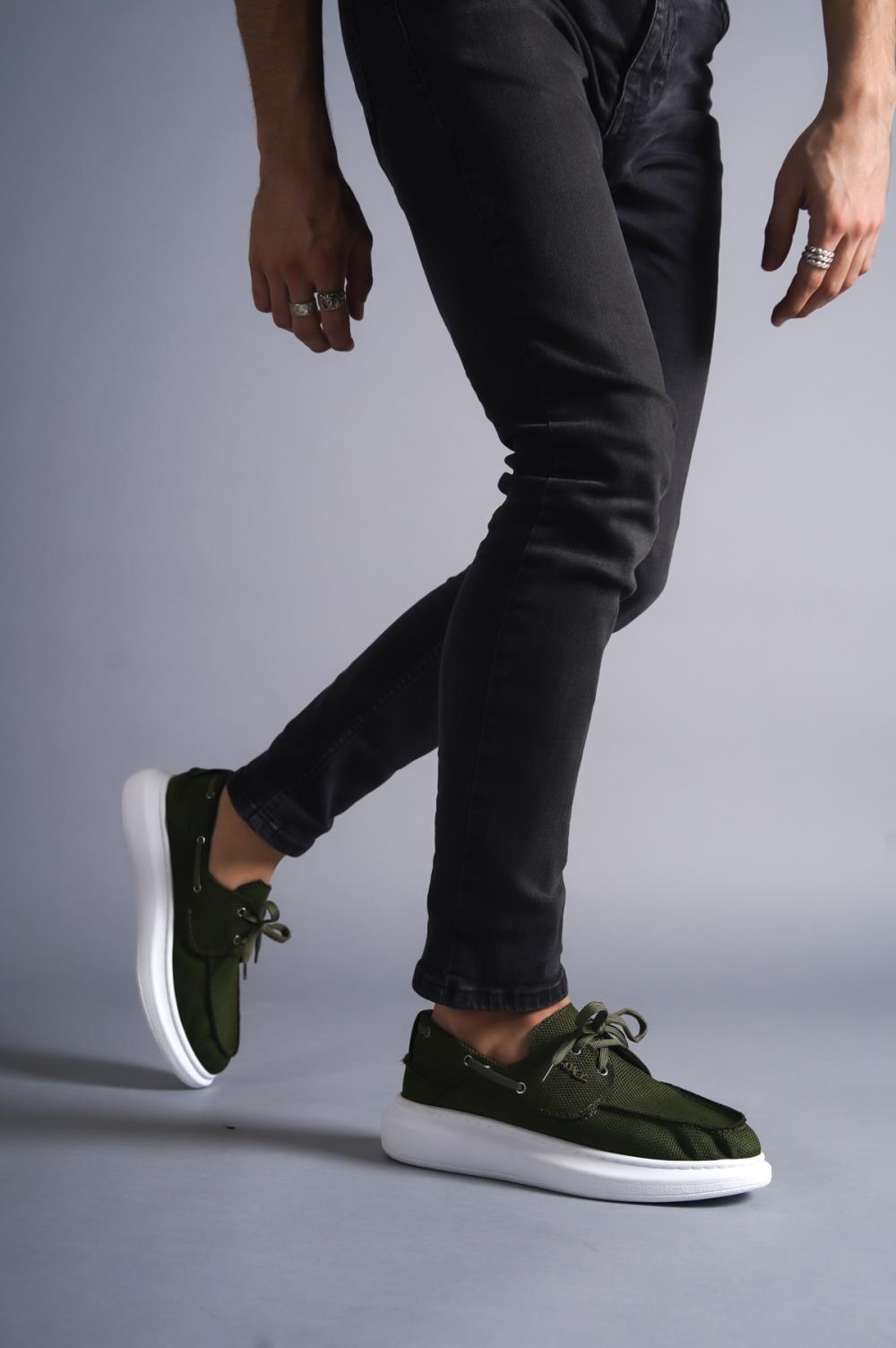 Men's High Sole Seasonal Linen Casual Shoes 009 Khaki - STREETMODE™