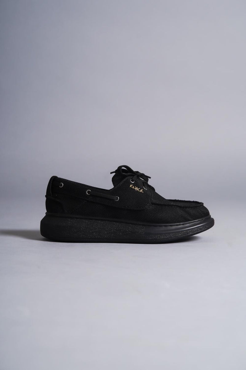 Men's High-Sole Seasonal Linen Shoes 009 Black (Black Sole) - STREETMODE™