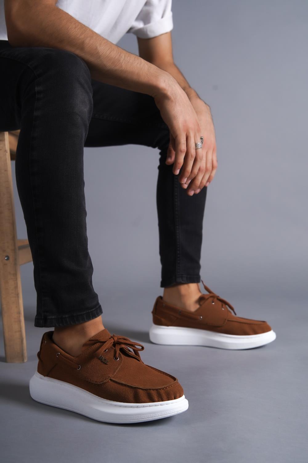 Men's High Sole Seasonal Linen Shoes 009 Brown - STREETMODE™