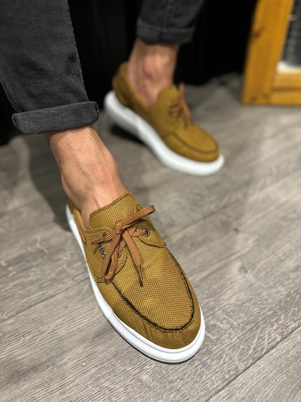 Men's High Sole Seasonal Linen Shoes 009 Brown - STREETMODE™