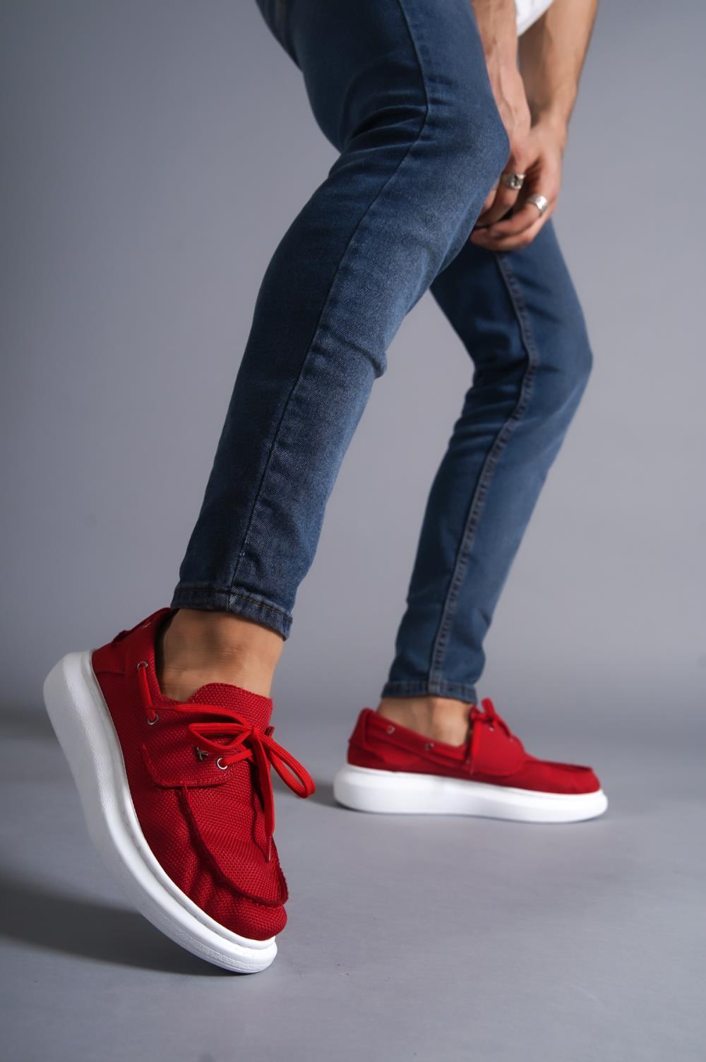 Men's High Sole Seasonal Linen Shoes 009 Red - STREETMODE™