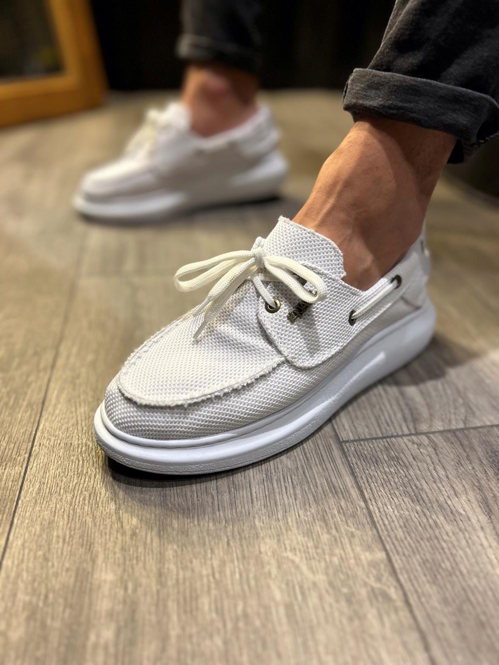 Men's High-Sole Seasonal Linen Shoes 009 White - STREETMODE™