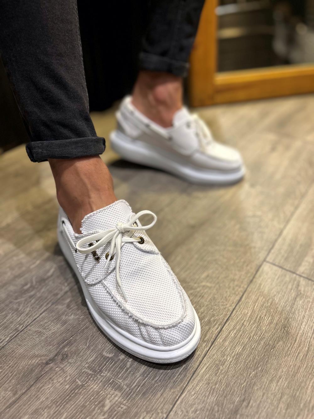 Men's High-Sole Seasonal Linen Shoes 009 White - STREETMODE™