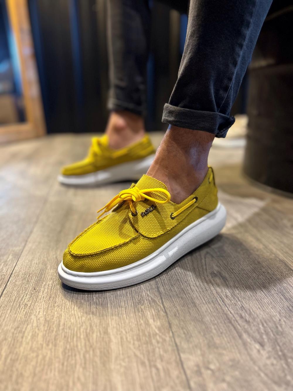 Men's High Sole Seasonal Linen Shoes 009 Yellow - STREETMODE™
