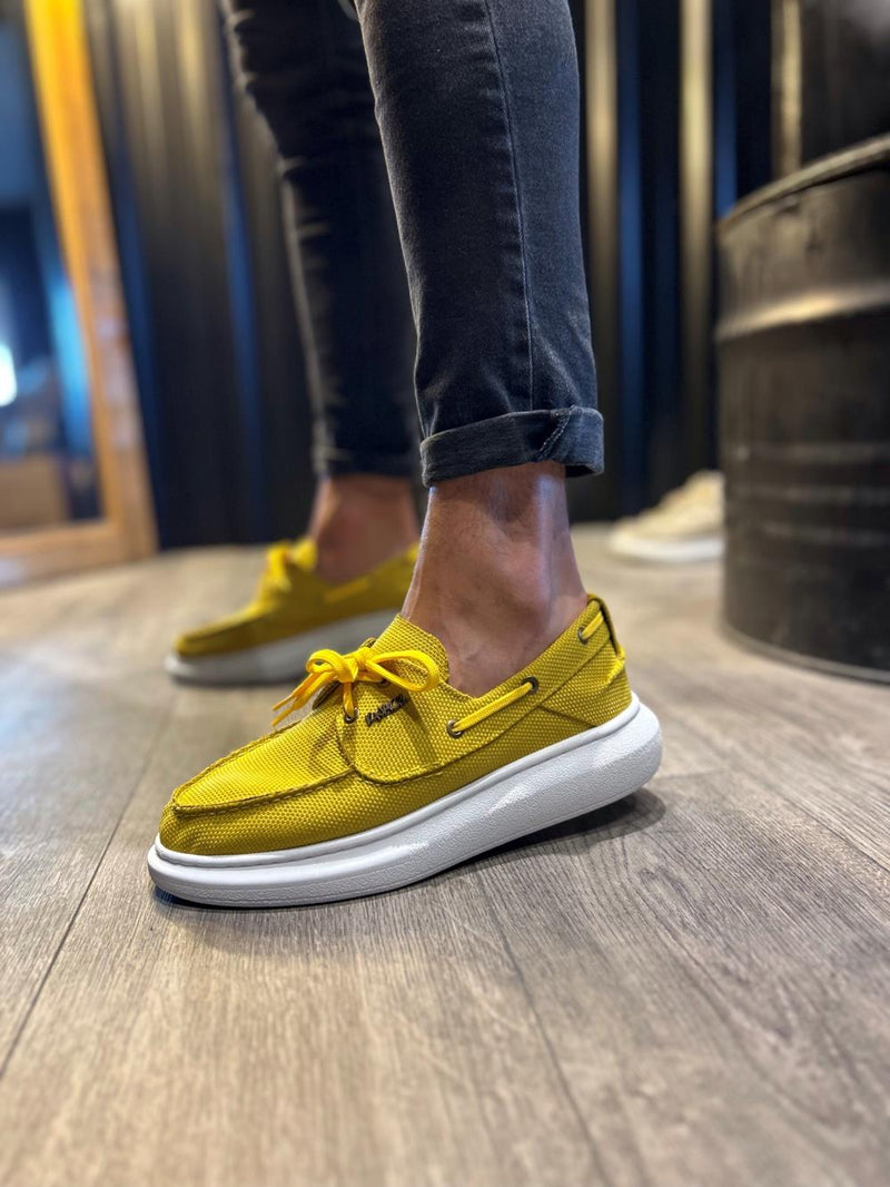 Men's High Sole Seasonal Linen Shoes 009 Yellow - STREETMODE™