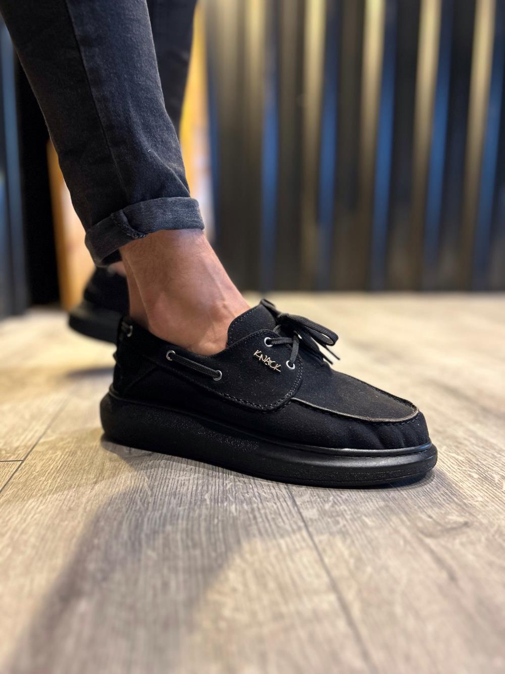 Men's High Sole Seasonal Suede Shoes 009 Black (Black Sole) - STREETMODE™