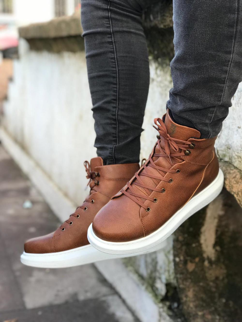 Men's High Sole Shoes B-080 Brown - STREETMODE™