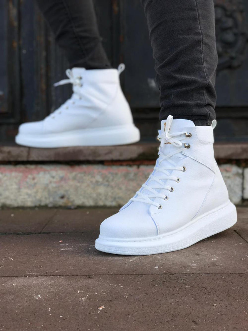 Men's High Sole Shoes B-080 White - STREETMODE™