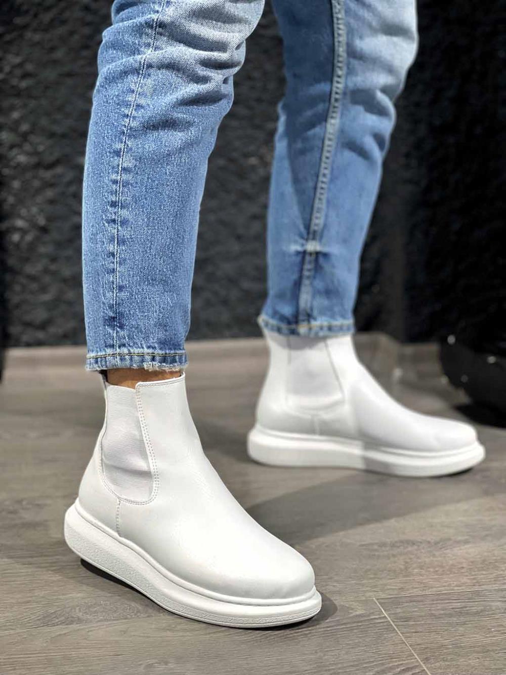 Men's High Sole Shoes Boot 111 White - STREETMODE™