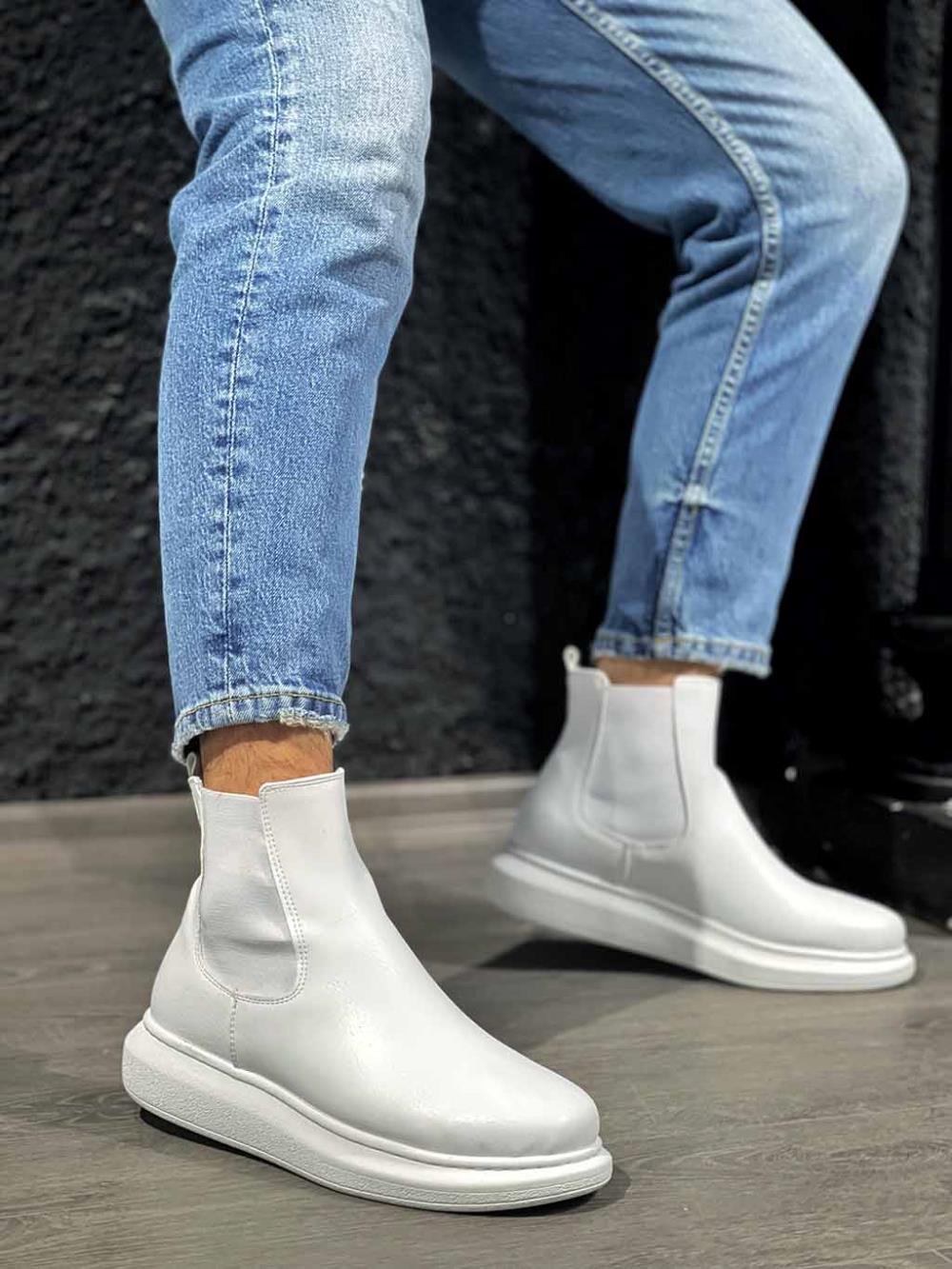 Men's High Sole Shoes Boot 111 White - STREETMODE™