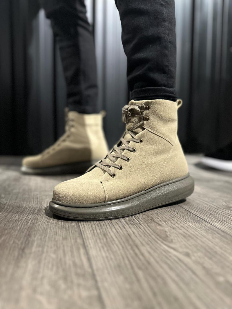 Men's High Sole Shoes Boot B-080 Mink Suede - STREETMODE™