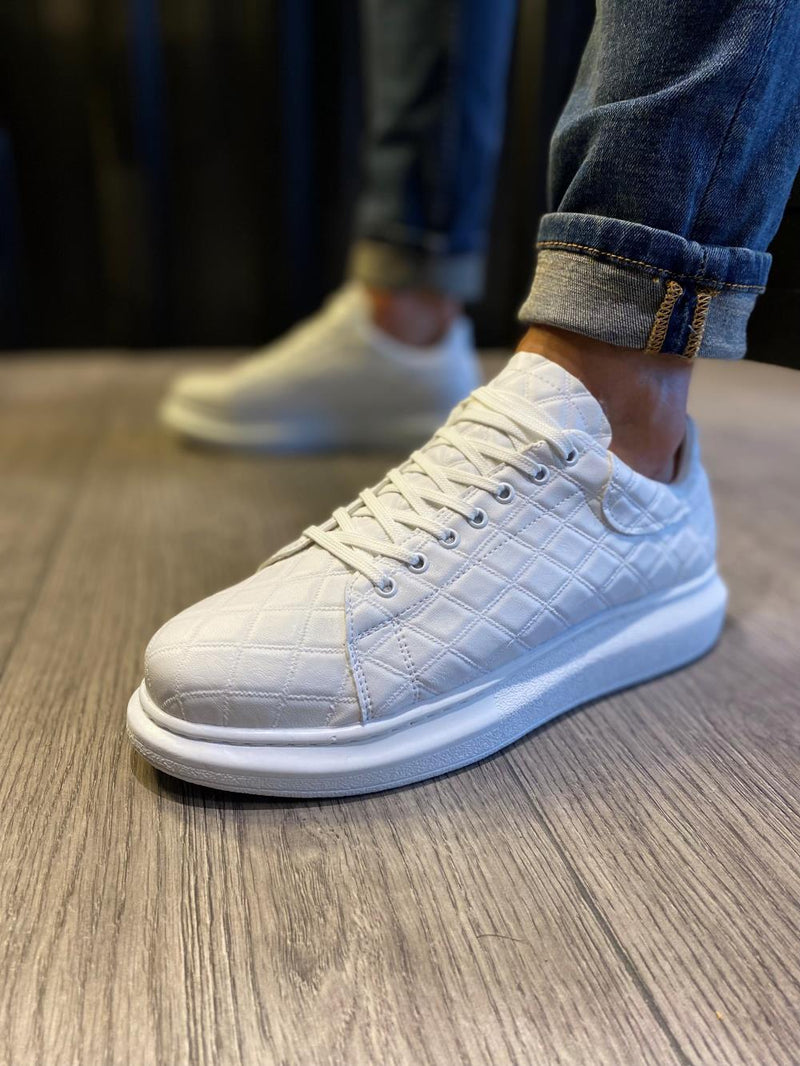 Men's High Sole sneakers Casual Shoes 044 QUILTED White - STREETMODE™