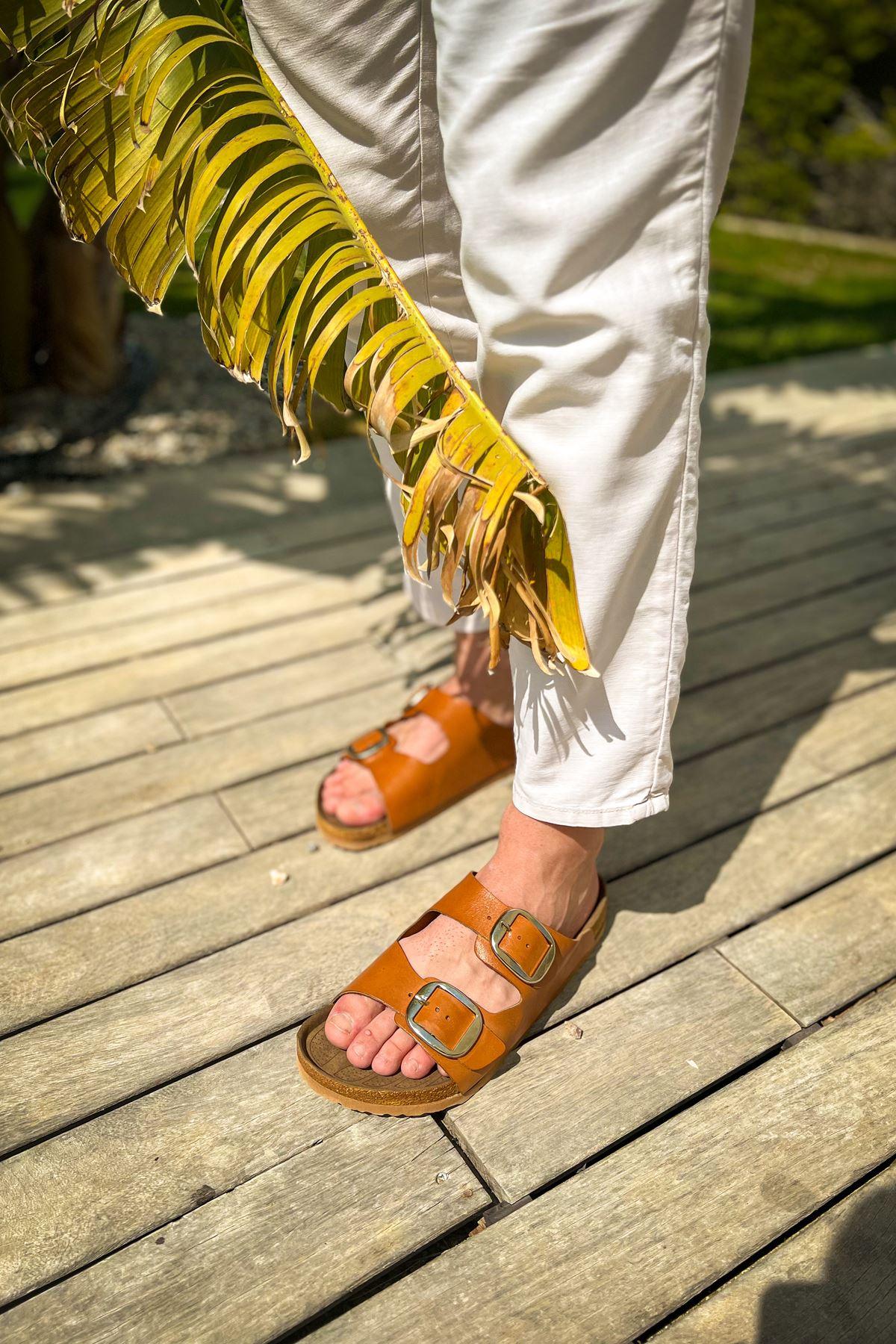 Men's Leather Slippers Brown - STREETMODE™