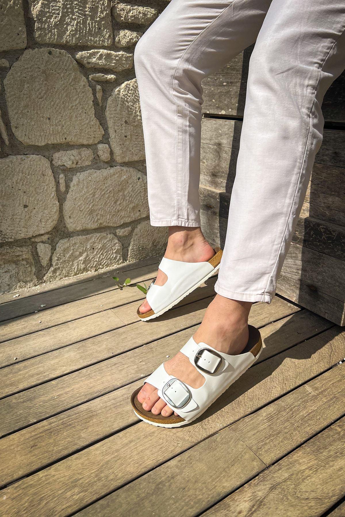 Men's Leather Slippers WHITE - STREETMODE™