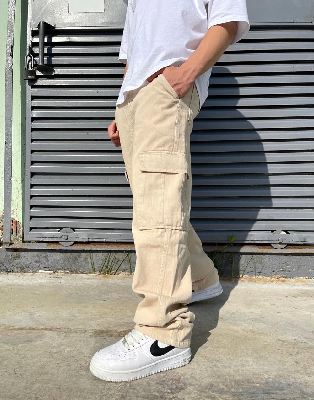 Men's Premium Baggy Cargo Pants Beige - STREETMODE™