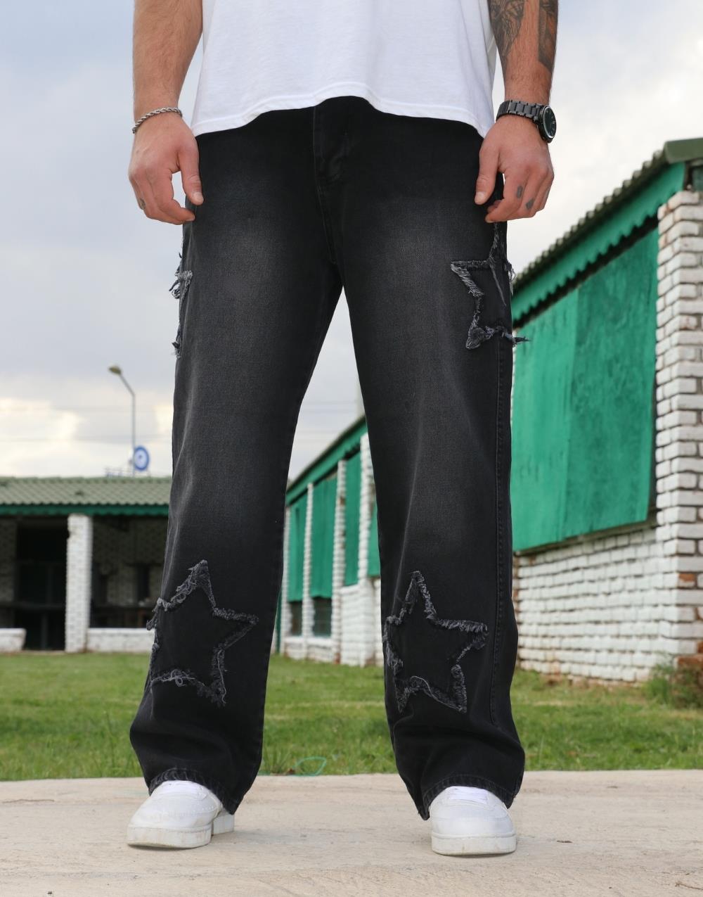 Men's Premium Baggy Starry Patch Jeans - STREETMODE™