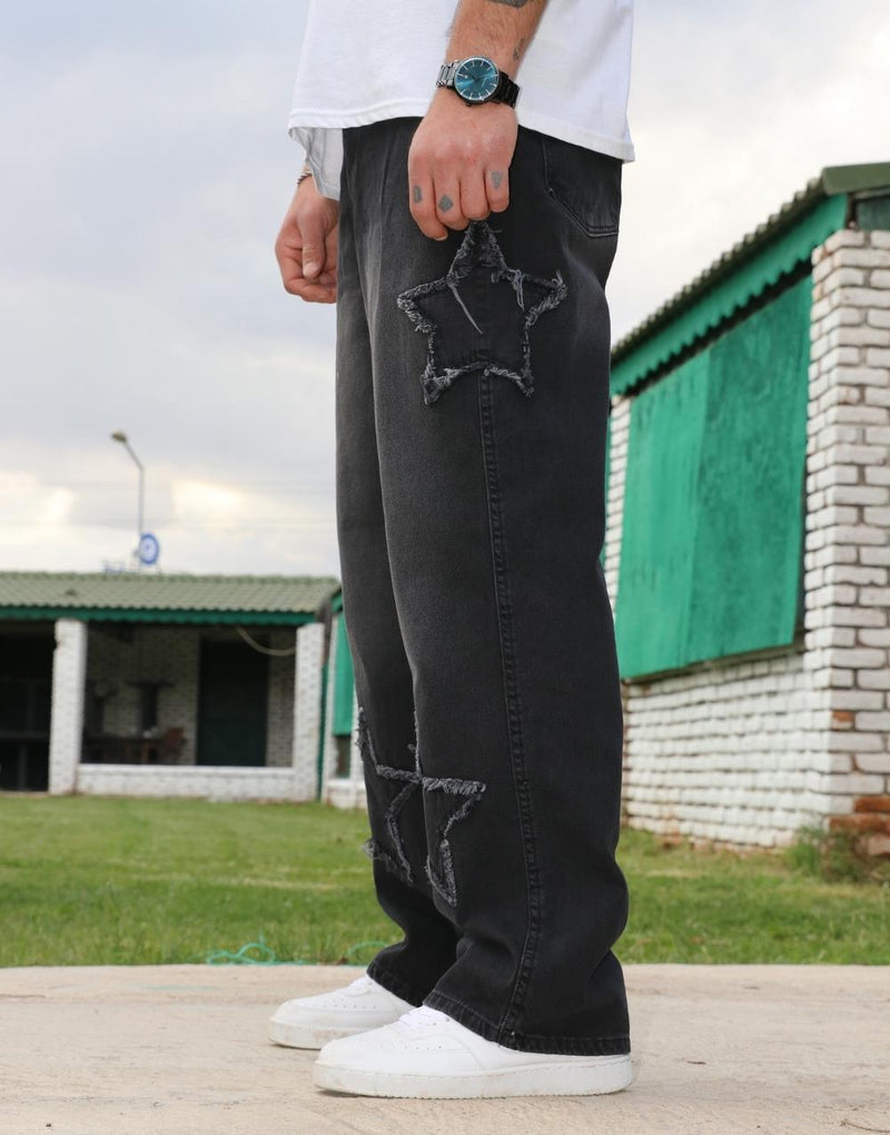 Men's Premium Baggy Starry Patch Jeans - STREETMODE™