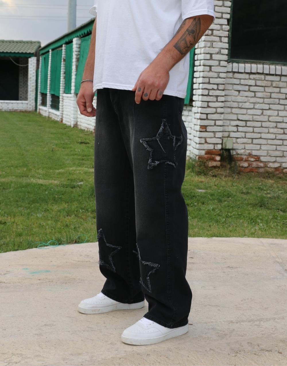 Men's Premium Baggy Starry Patch Jeans - STREETMODE™