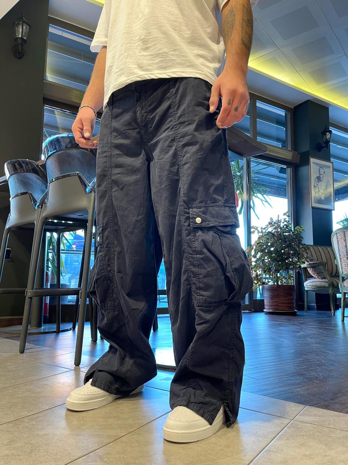 Men's Premium Big Pocket Navy Baggy Cargo Pants - STREETMODE™
