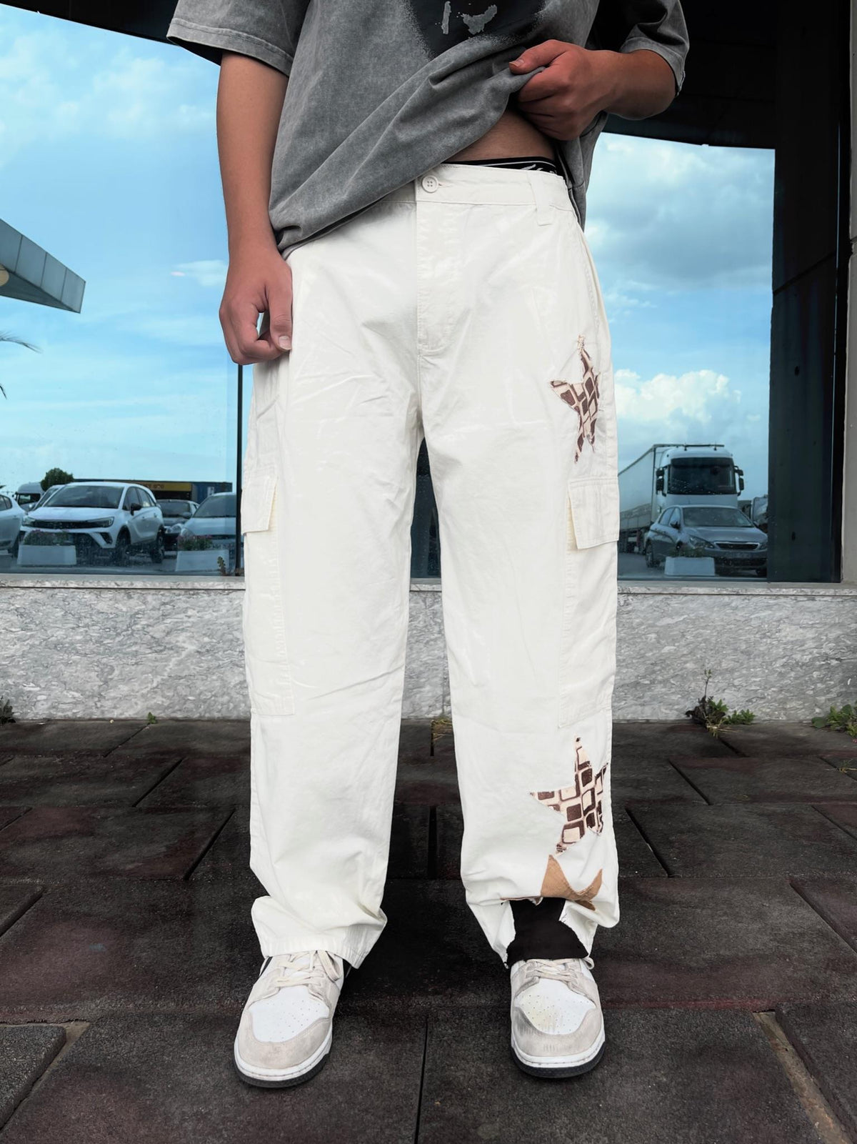 Men's Premium Gabardine Cargo Starry Patch Trousers - STREETMODE™