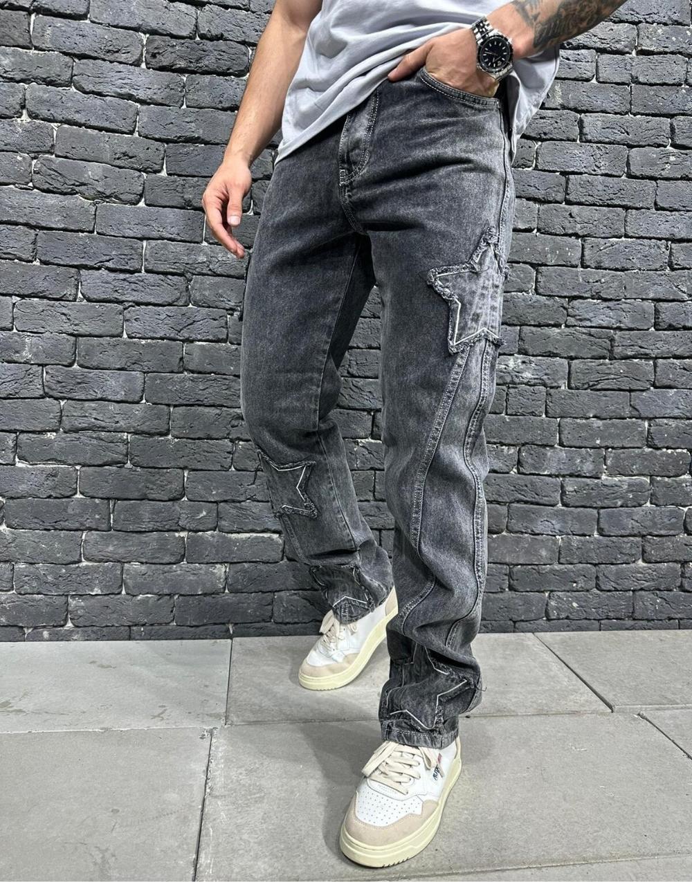 Men's Premium Galaxy Patch Baggy Gray Trousers - STREETMODE™