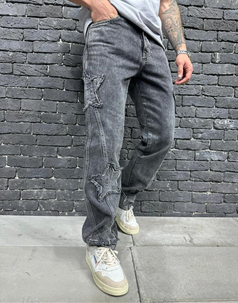 Men's Premium Galaxy Patch Baggy Gray Trousers - STREETMODE™
