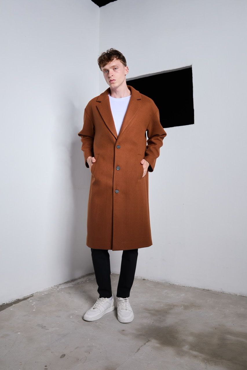 Men's Premium Long Cashmere Coat Brown - STREETMODE™