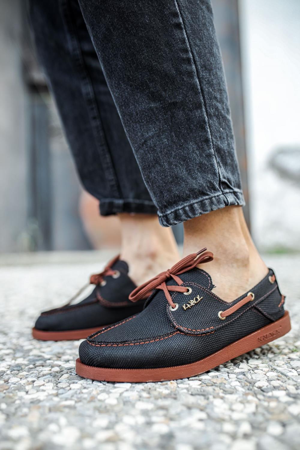 Men's Seasonal Linen Shoes 008 Black (Brown Sole) - STREETMODE™