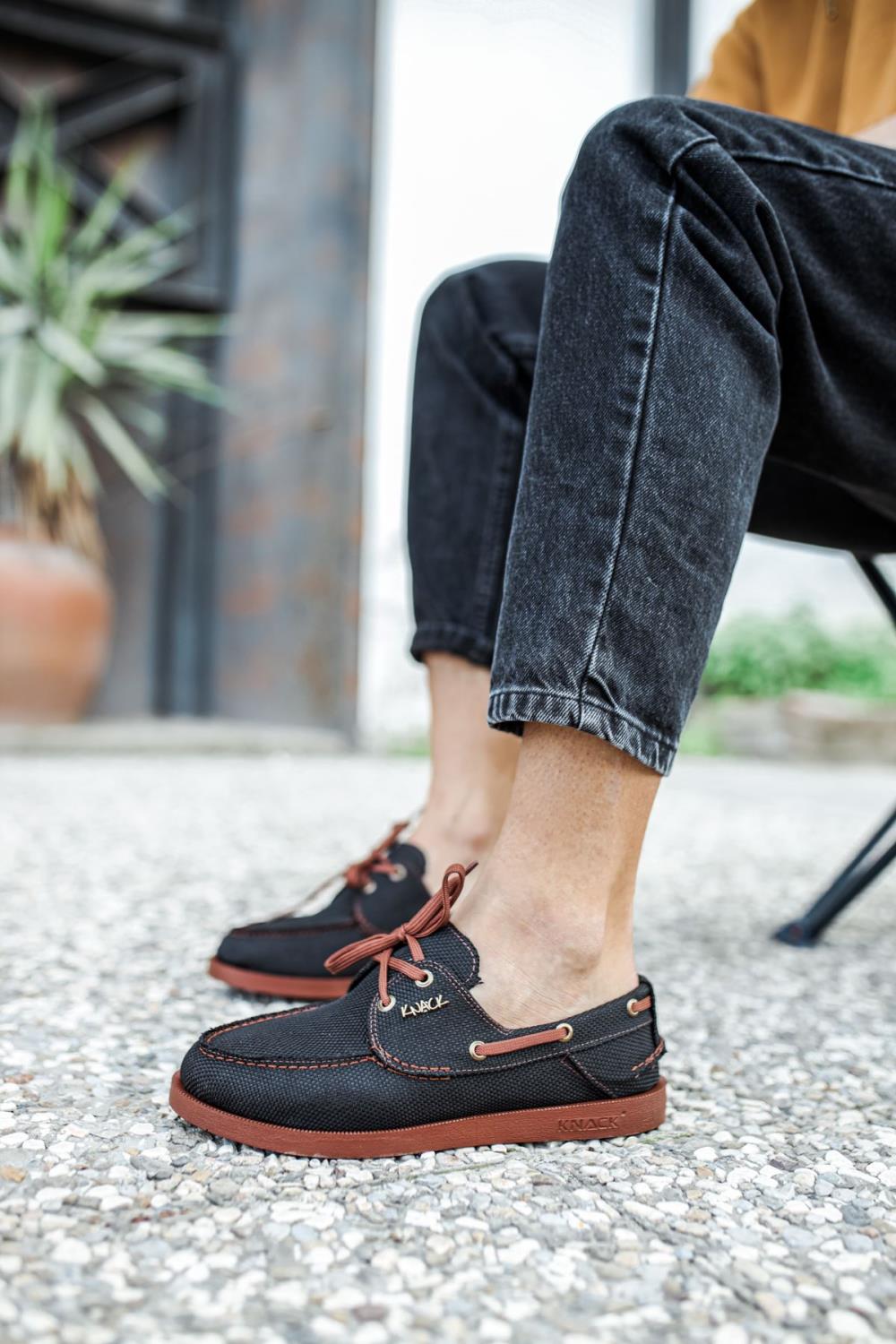 Men's Seasonal Linen Shoes 008 Black (Brown Sole) - STREETMODE™