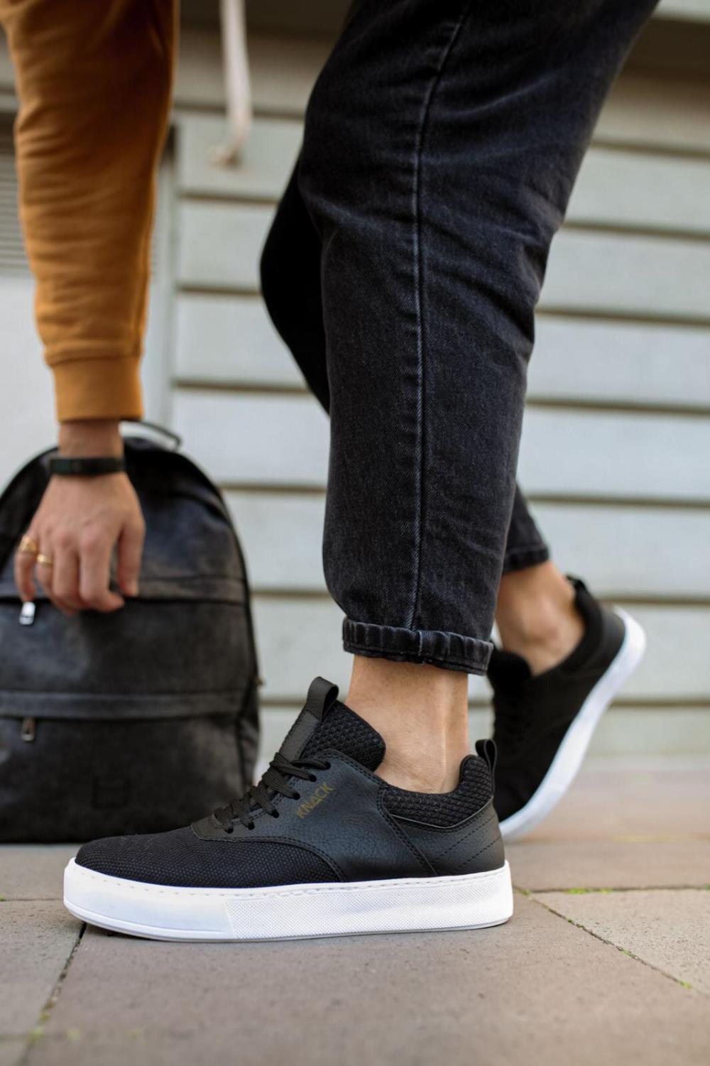 Men's Sneaker Casual Shoes 056 Black (White Sole) - STREETMODE™ DE